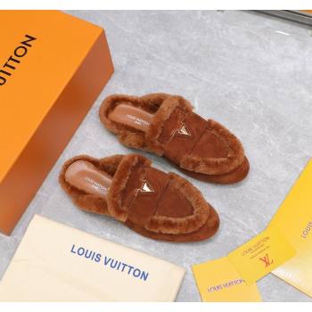 Louis Vuitton LV Capri Open Back Loafers/Flat Mules in Suede and Wool Dark Brown 2024 (MD-240905091)