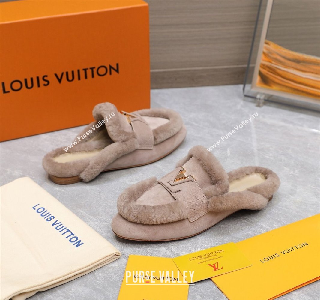 Louis Vuitton LV Capri Open Back Loafers/Flat Mules in Suede and Wool Nude 2024 (MD-240905092)