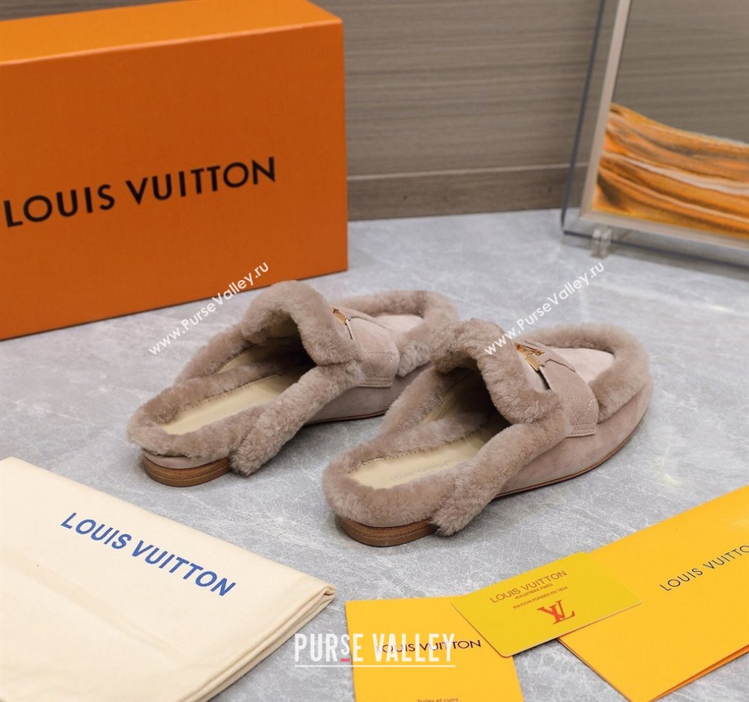 Louis Vuitton LV Capri Open Back Loafers/Flat Mules in Suede and Wool Nude 2024 (MD-240905092)