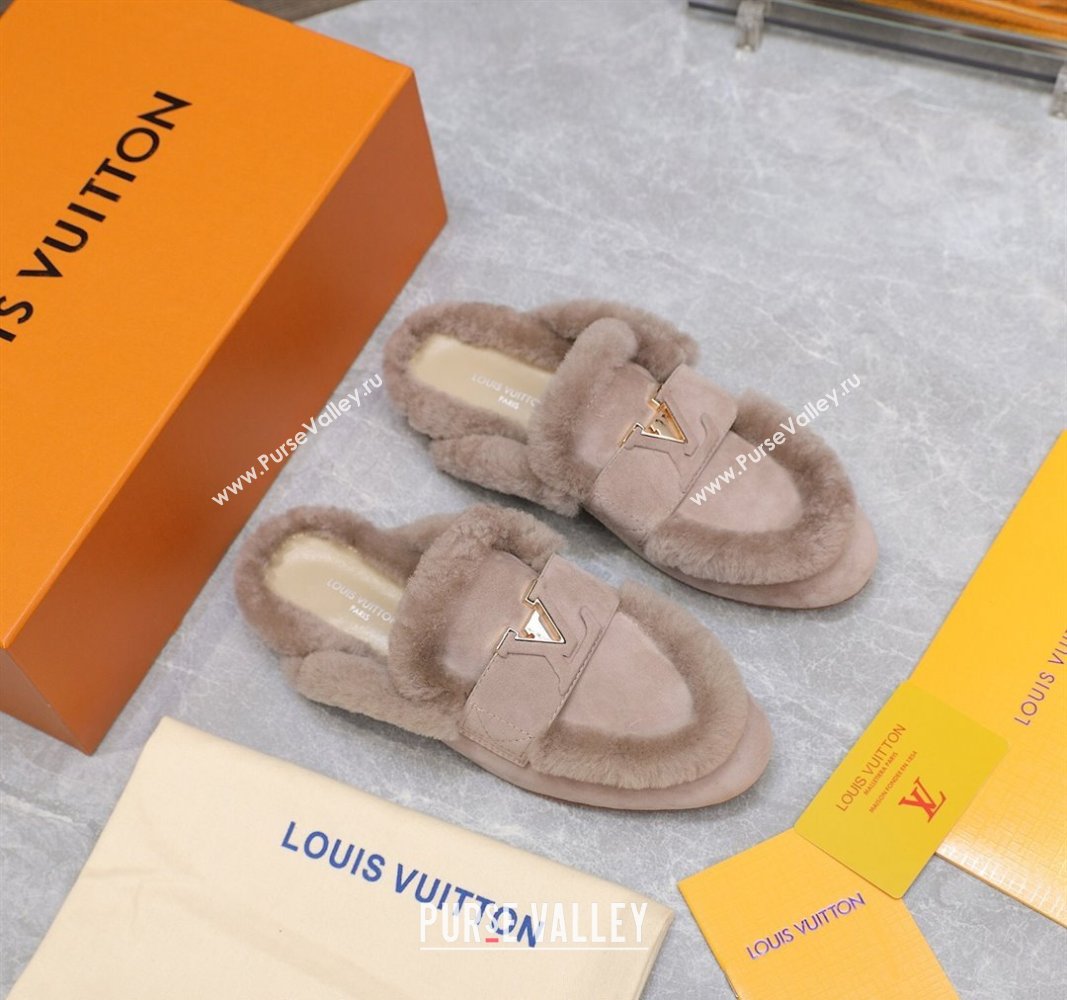 Louis Vuitton LV Capri Open Back Loafers/Flat Mules in Suede and Wool Nude 2024 (MD-240905092)