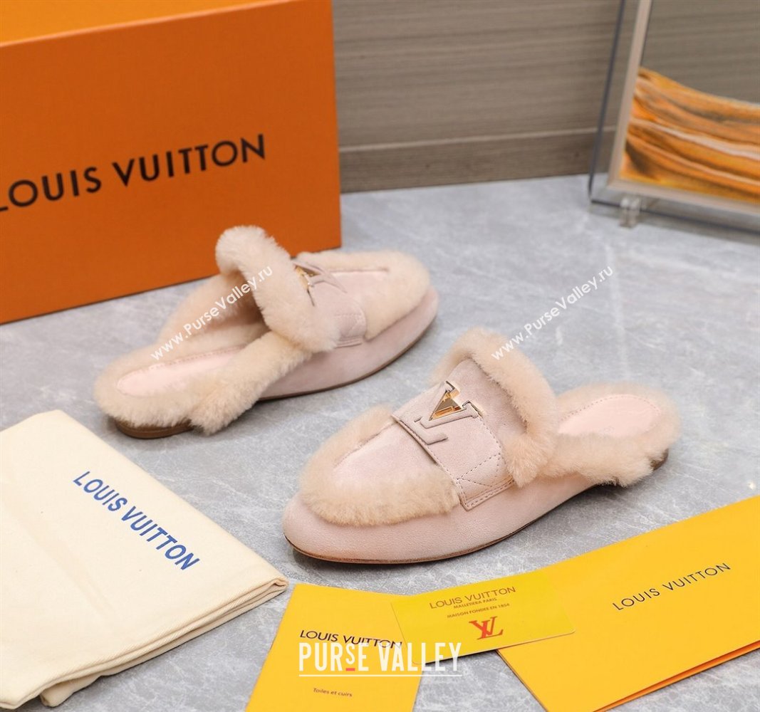 Louis Vuitton LV Capri Open Back Loafers/Flat Mules in Suede and Wool Light Pink 2024 (MD-240905093)