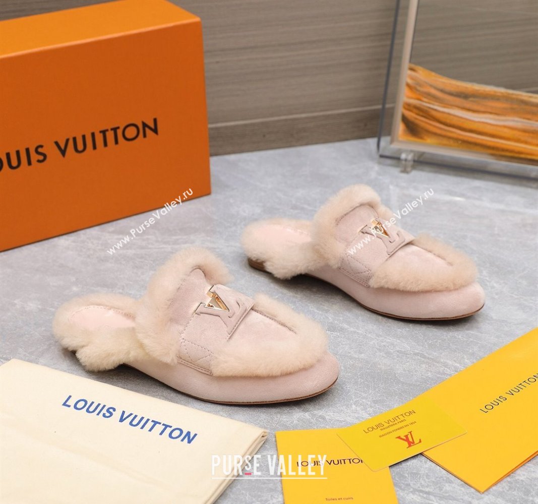 Louis Vuitton LV Capri Open Back Loafers/Flat Mules in Suede and Wool Light Pink 2024 (MD-240905093)