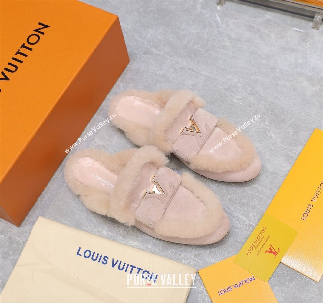 Louis Vuitton LV Capri Open Back Loafers/Flat Mules in Suede and Wool Light Pink 2024 (MD-240905093)