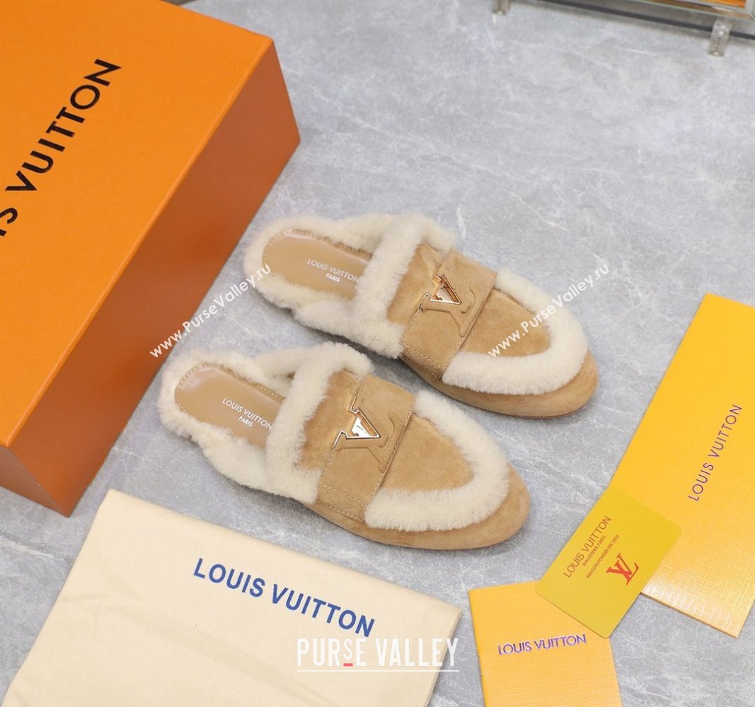 Louis Vuitton LV Capri Open Back Loafers/Flat Mules in Suede and Wool Camel 2024 (MD-240905094)