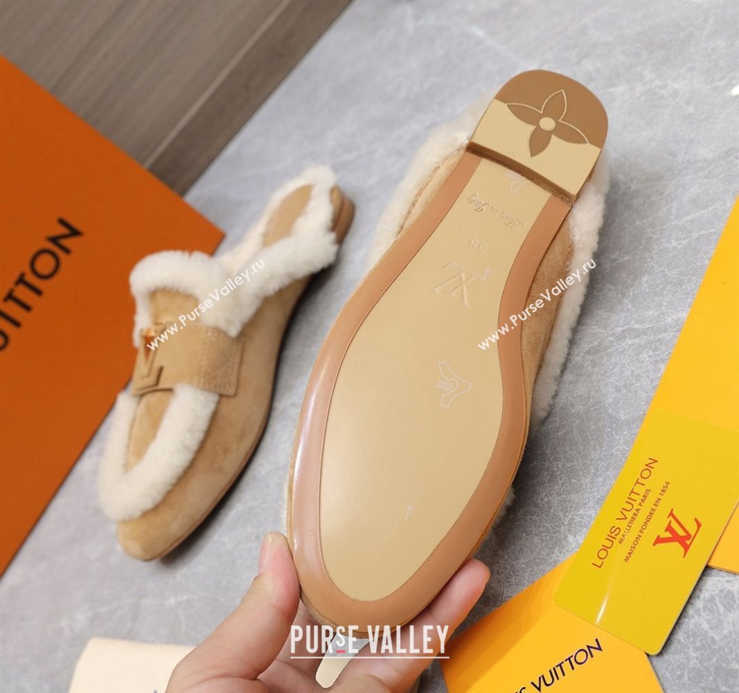 Louis Vuitton LV Capri Open Back Loafers/Flat Mules in Suede and Wool Camel 2024 (MD-240905094)