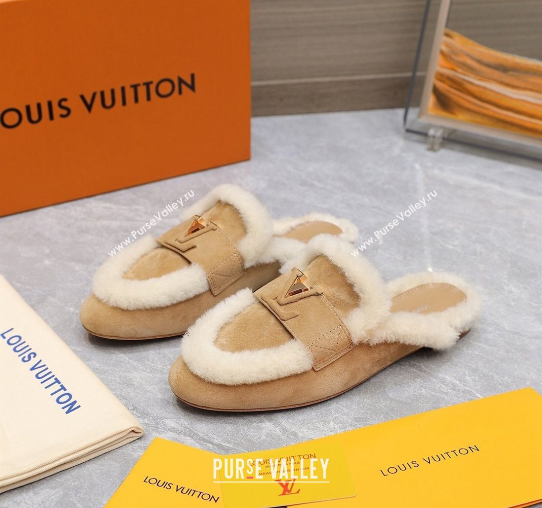 Louis Vuitton LV Capri Open Back Loafers/Flat Mules in Suede and Wool Camel 2024 (MD-240905094)