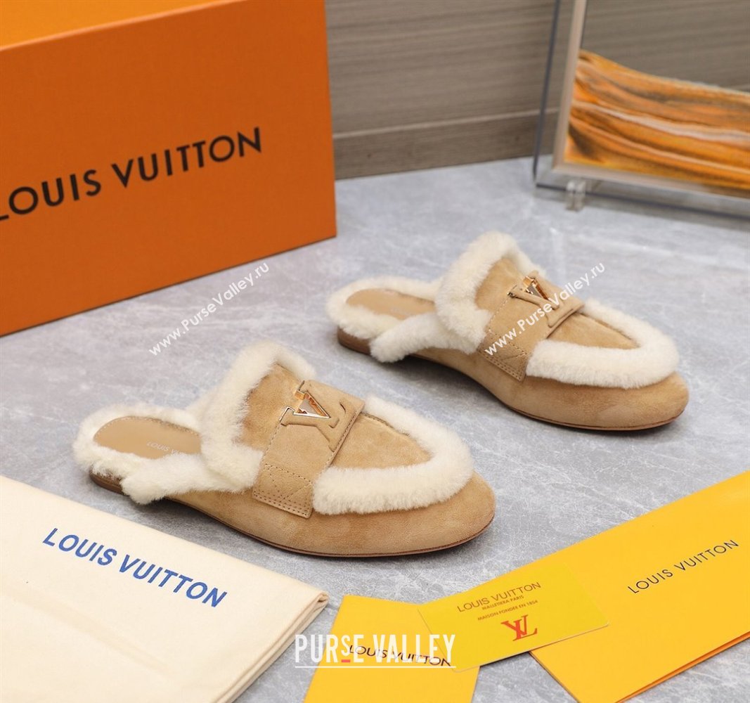 Louis Vuitton LV Capri Open Back Loafers/Flat Mules in Suede and Wool Camel 2024 (MD-240905094)