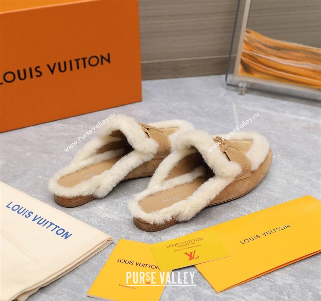 Louis Vuitton LV Capri Open Back Loafers/Flat Mules in Suede and Wool Camel 2024 (MD-240905094)