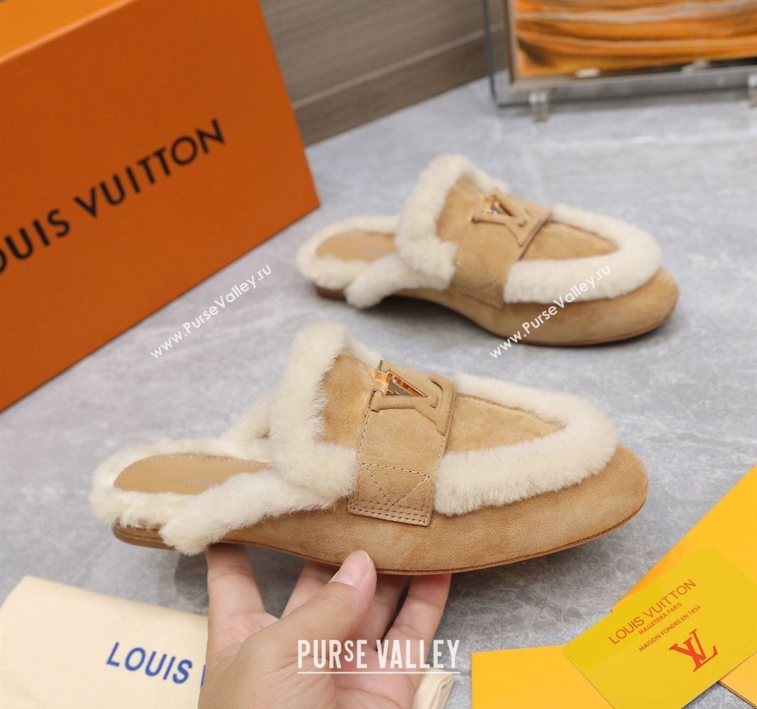 Louis Vuitton LV Capri Open Back Loafers/Flat Mules in Suede and Wool Camel 2024 (MD-240905094)