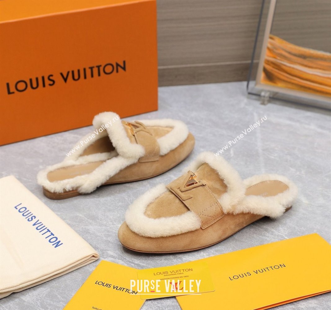 Louis Vuitton LV Capri Open Back Loafers/Flat Mules in Suede and Wool Camel 2024 (MD-240905094)