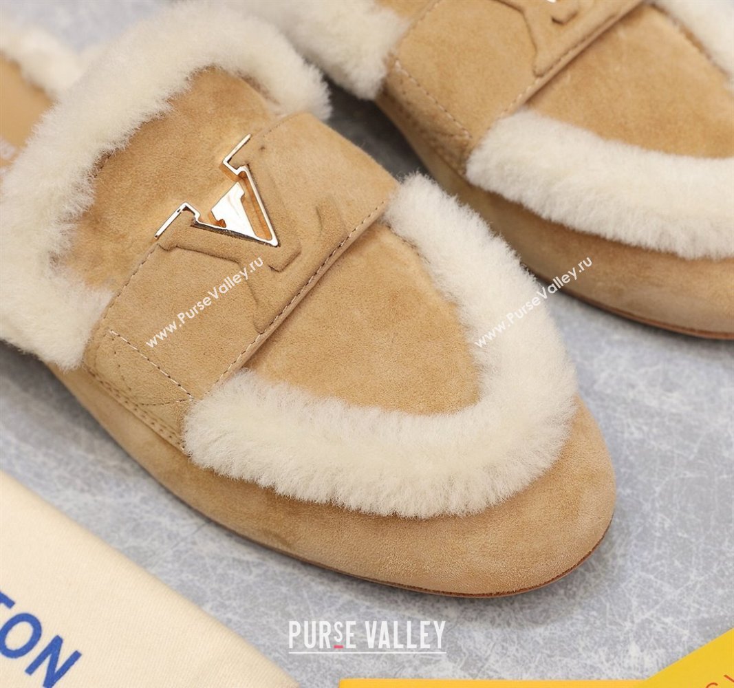 Louis Vuitton LV Capri Open Back Loafers/Flat Mules in Suede and Wool Camel 2024 (MD-240905094)