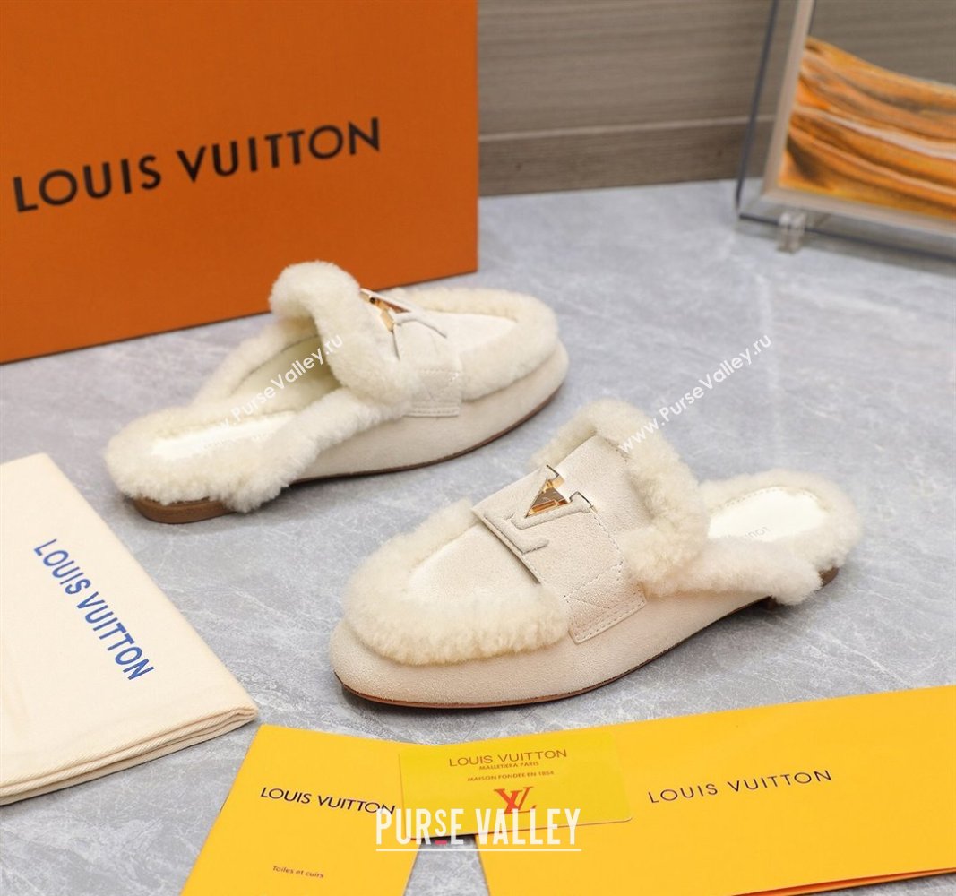 Louis Vuitton LV Capri Open Back Loafers/Flat Mules in Suede and Wool White 2024 (MD-240905095)