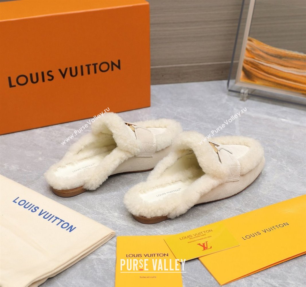 Louis Vuitton LV Capri Open Back Loafers/Flat Mules in Suede and Wool White 2024 (MD-240905095)
