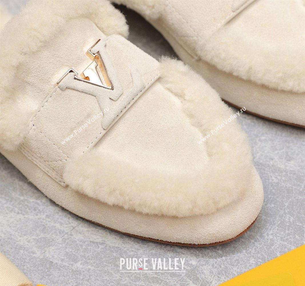 Louis Vuitton LV Capri Open Back Loafers/Flat Mules in Suede and Wool White 2024 (MD-240905095)