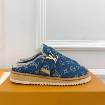 Louis Vuitton LV Cosy Flat Comfort Clog Mules in Blue Denim and Wool 2024 0905 (MD-240905096)