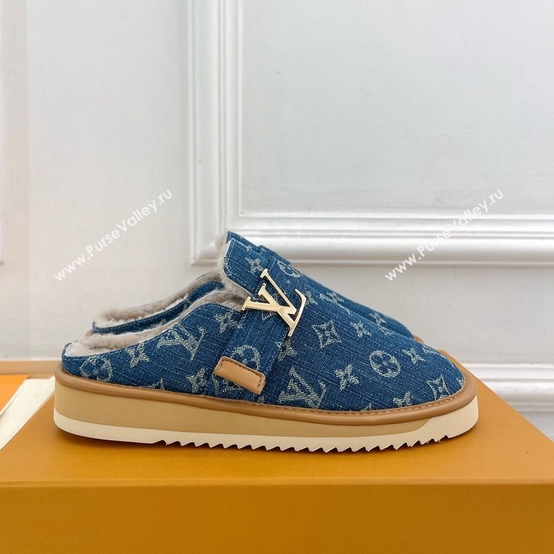 Louis Vuitton LV Cosy Flat Comfort Clog Mules in Blue Denim and Wool 2024 0905 (MD-240905096)