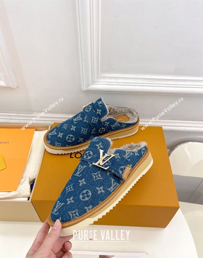 Louis Vuitton LV Cosy Flat Comfort Clog Mules in Blue Denim and Wool 2024 0905 (MD-240905096)