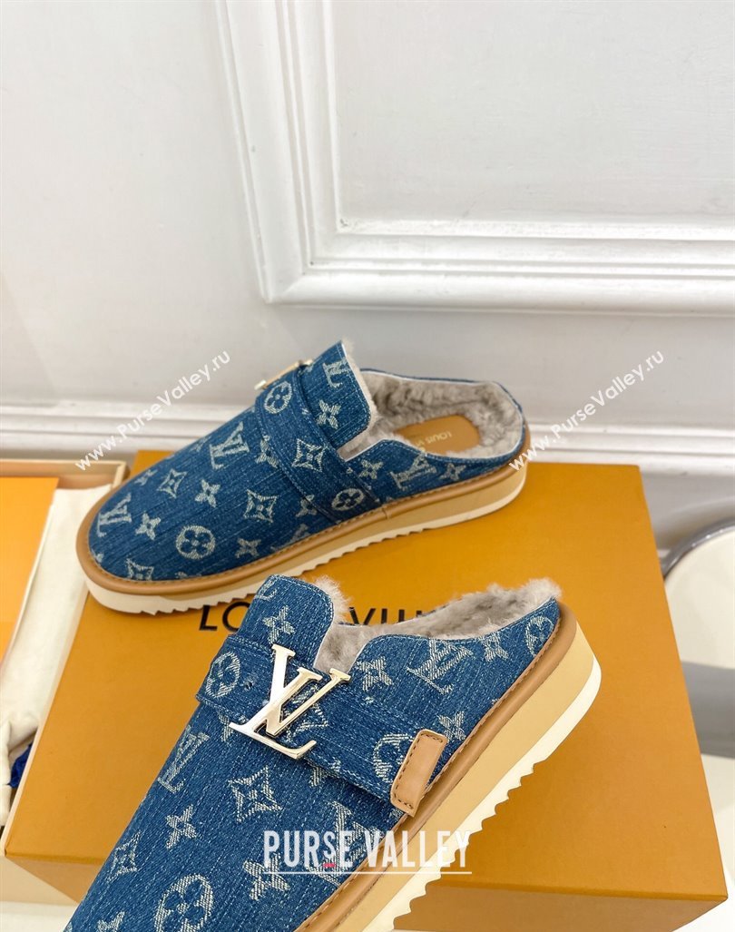 Louis Vuitton LV Cosy Flat Comfort Clog Mules in Blue Denim and Wool 2024 0905 (MD-240905096)