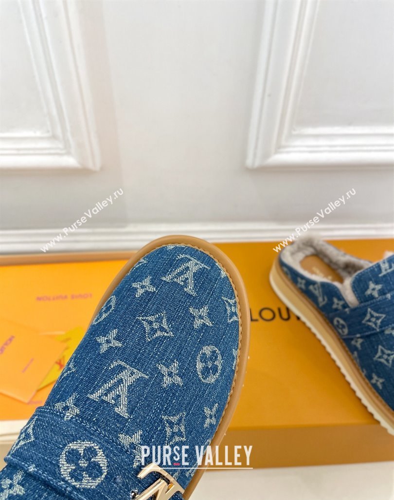 Louis Vuitton LV Cosy Flat Comfort Clog Mules in Blue Denim and Wool 2024 0905 (MD-240905096)