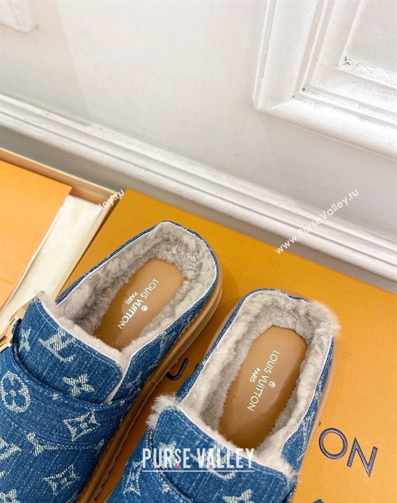 Louis Vuitton LV Cosy Flat Comfort Clog Mules in Blue Denim and Wool 2024 0905 (MD-240905096)