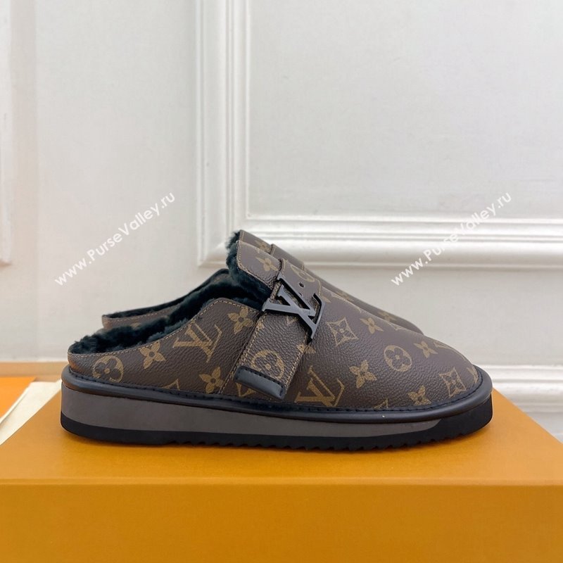 Louis Vuitton LV Cosy Flat Comfort Clog Mules in Brown Monogram Canvas and Wool 2024 0905 (MD-240905097)