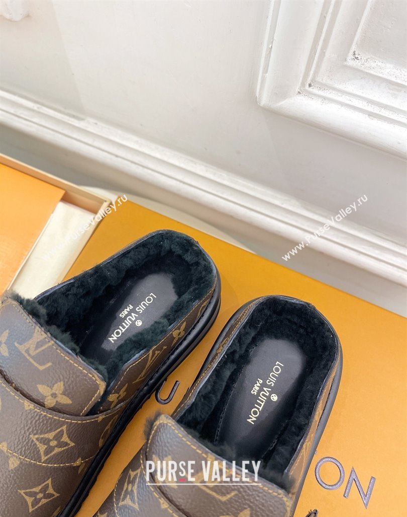 Louis Vuitton LV Cosy Flat Comfort Clog Mules in Brown Monogram Canvas and Wool 2024 0905 (MD-240905097)