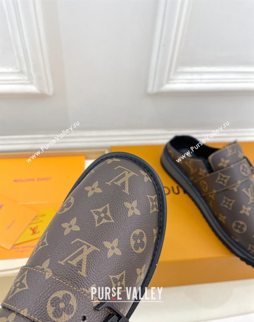 Louis Vuitton LV Cosy Flat Comfort Clog Mules in Brown Monogram Canvas and Wool 2024 0905 (MD-240905097)