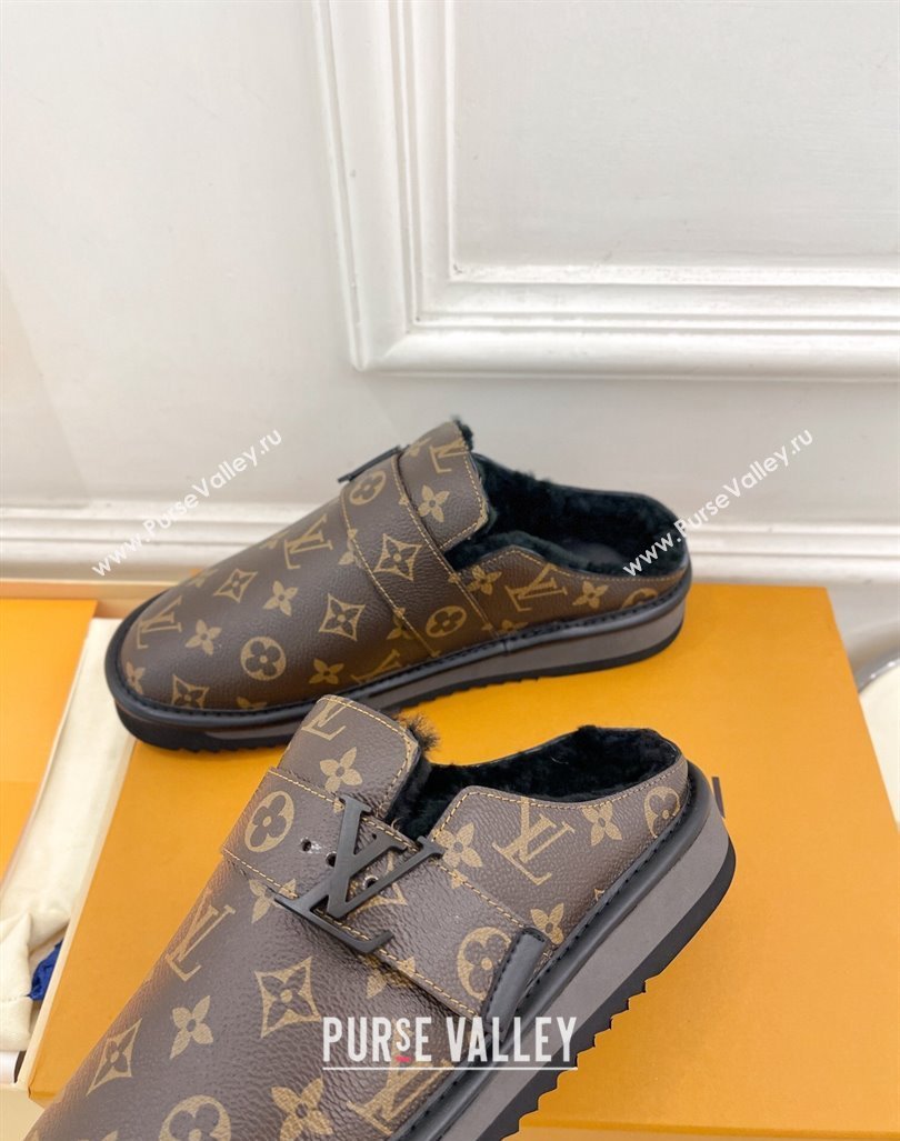 Louis Vuitton LV Cosy Flat Comfort Clog Mules in Brown Monogram Canvas and Wool 2024 0905 (MD-240905097)