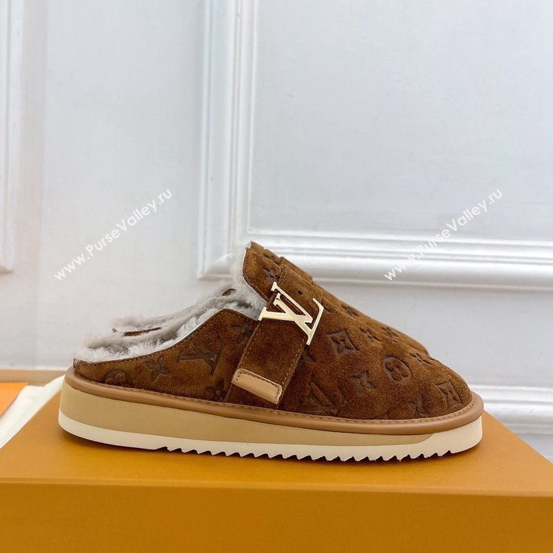 Louis Vuitton LV Cosy Flat Comfort Clog Mules in Suede and Wool Brown 2024 0905 (MD-240905099)