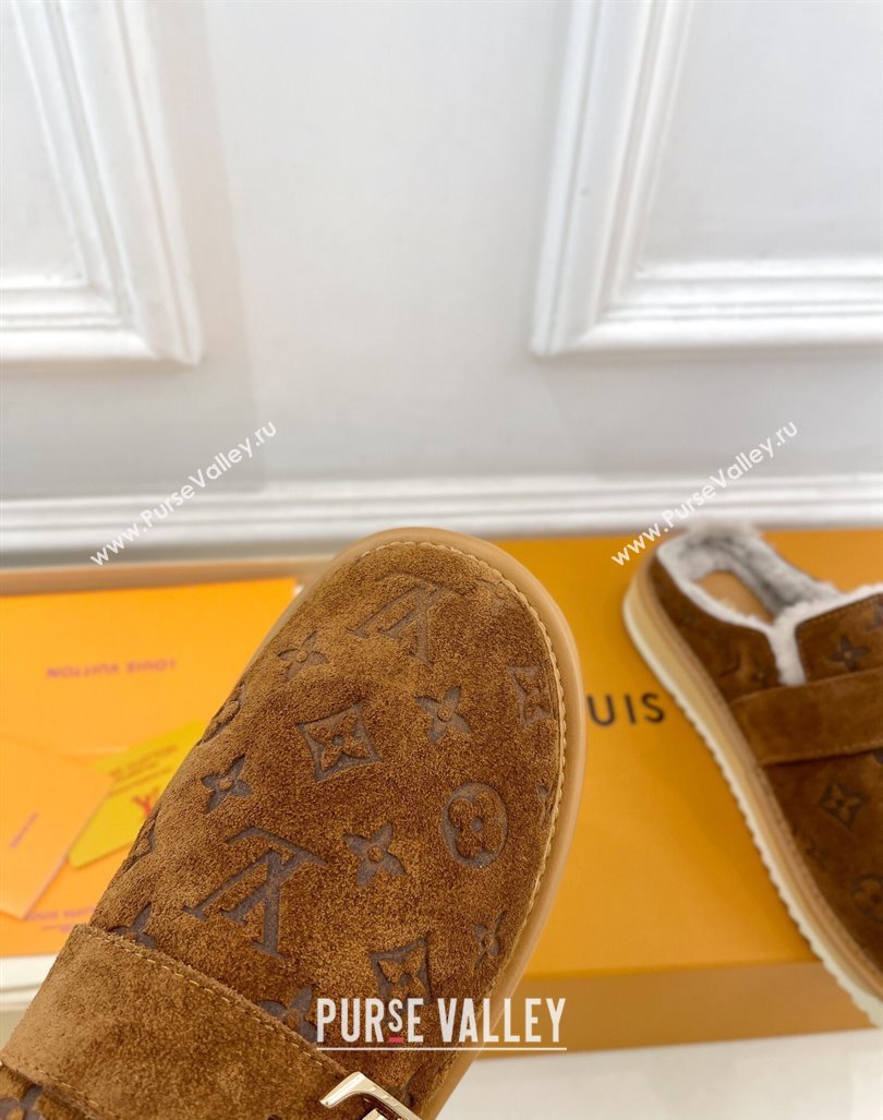 Louis Vuitton LV Cosy Flat Comfort Clog Mules in Suede and Wool Brown 2024 0905 (MD-240905099)