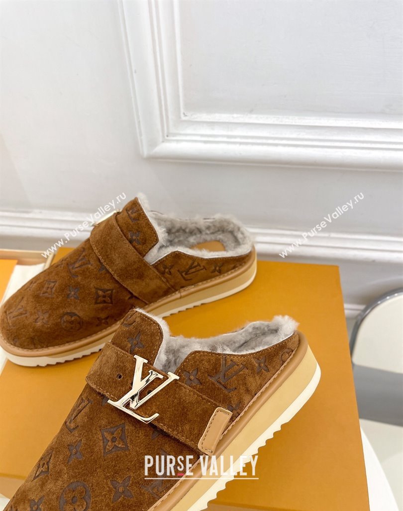 Louis Vuitton LV Cosy Flat Comfort Clog Mules in Suede and Wool Brown 2024 0905 (MD-240905099)