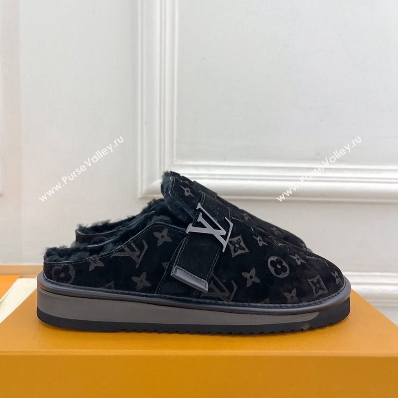 Louis Vuitton LV Cosy Flat Comfort Clog Mules in Suede and Wool Black 2024 0905 (MD-240905100)