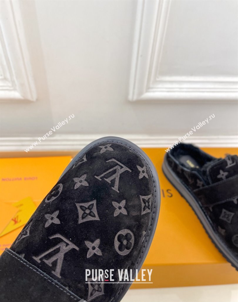 Louis Vuitton LV Cosy Flat Comfort Clog Mules in Suede and Wool Black 2024 0905 (MD-240905100)