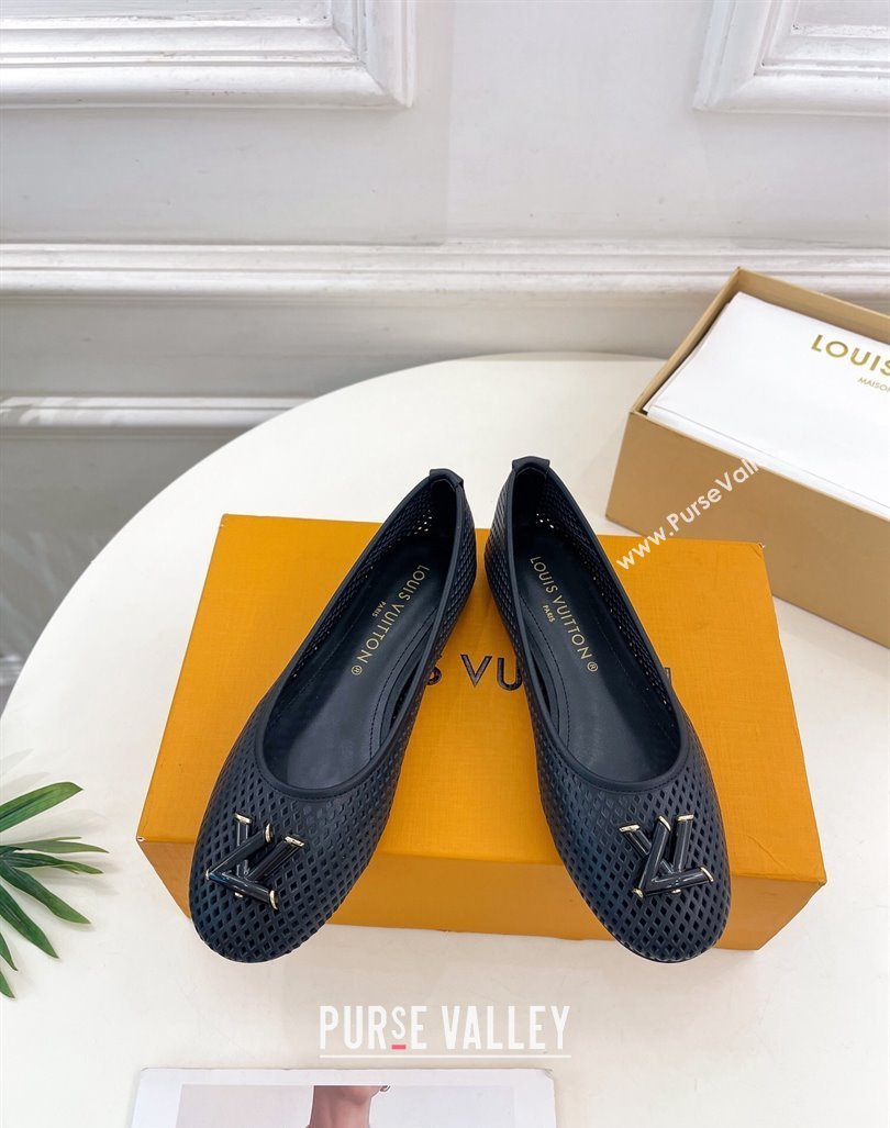 Louis Vuitton Shake Flat Ballerinas Flat in Perforated Leather Black 2024 (MD-240905106)