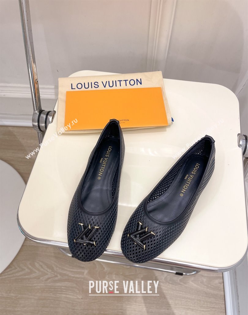 Louis Vuitton Shake Flat Ballerinas Flat in Perforated Leather Black 2024 (MD-240905106)