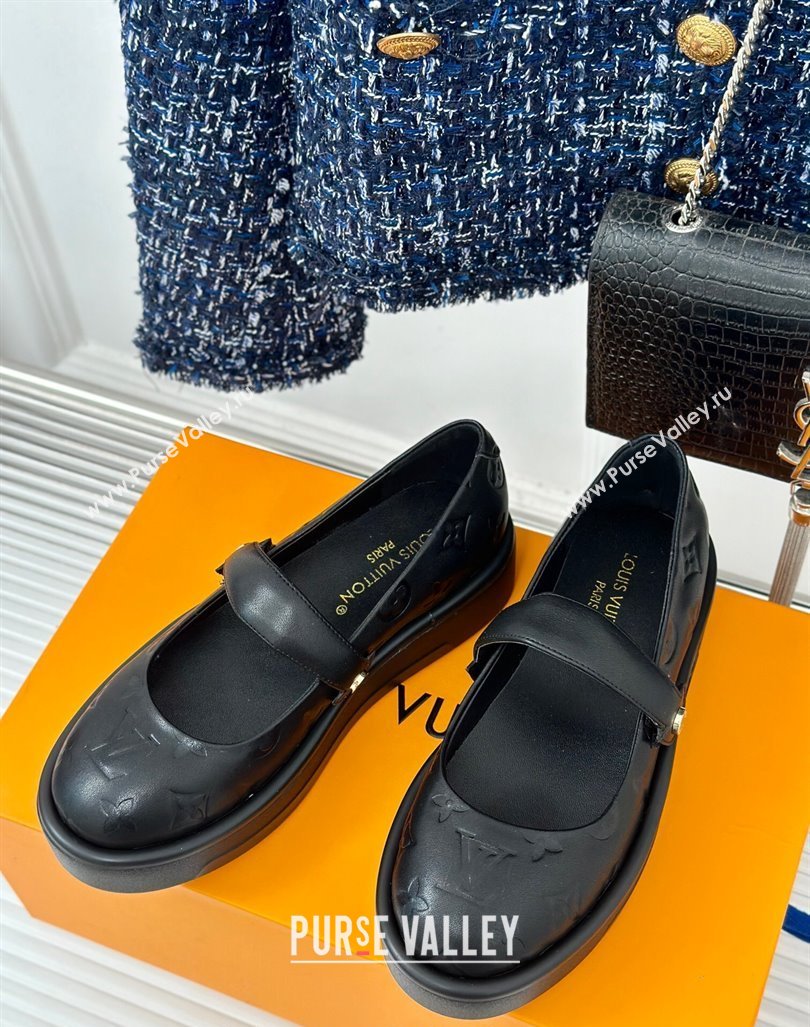 Louis Vuitton Platform Mary Janes Shoes 5cm in Monogram Leather Black 2024 LV090501 (KL-240905078)