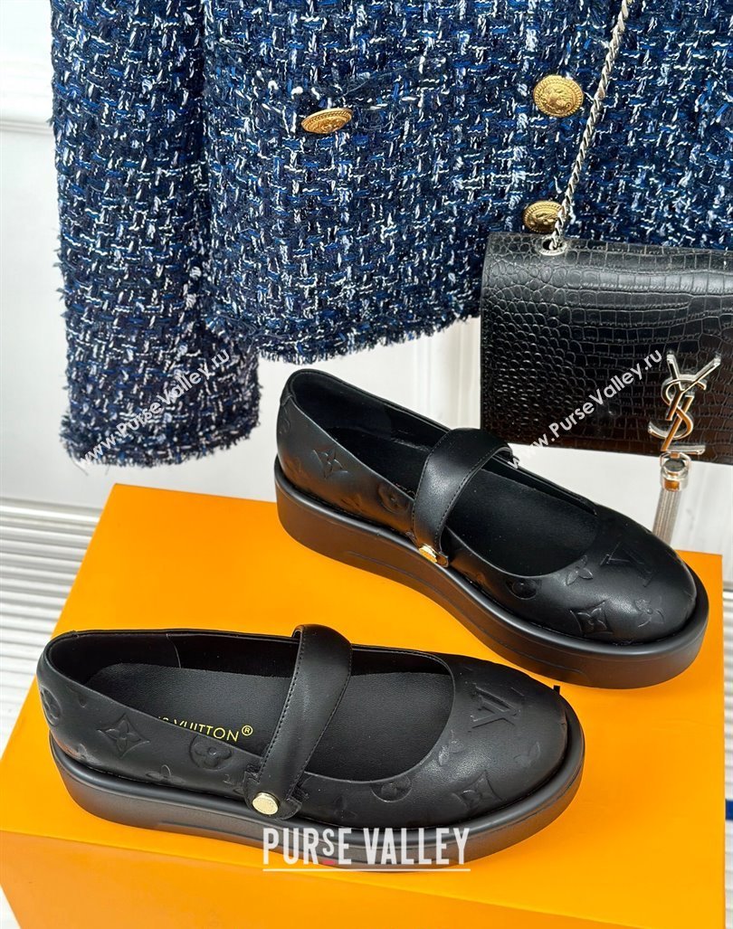Louis Vuitton Platform Mary Janes Shoes 5cm in Monogram Leather Black 2024 LV090501 (KL-240905078)