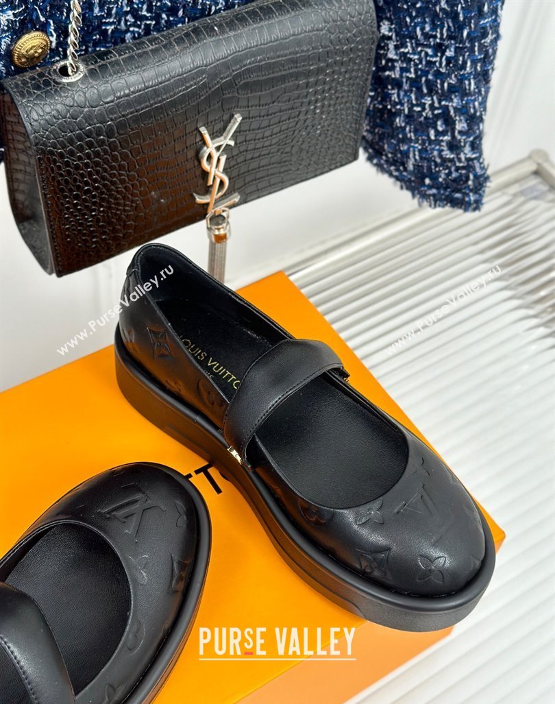 Louis Vuitton Platform Mary Janes Shoes 5cm in Monogram Leather Black 2024 LV090501 (KL-240905078)