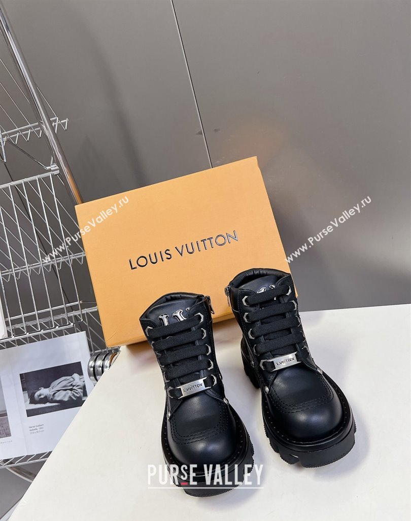 Louis Vuitton LV Checker Lace-up Ankle Boots 5cm in Calf Leather Black 2024 (MD-240905107)