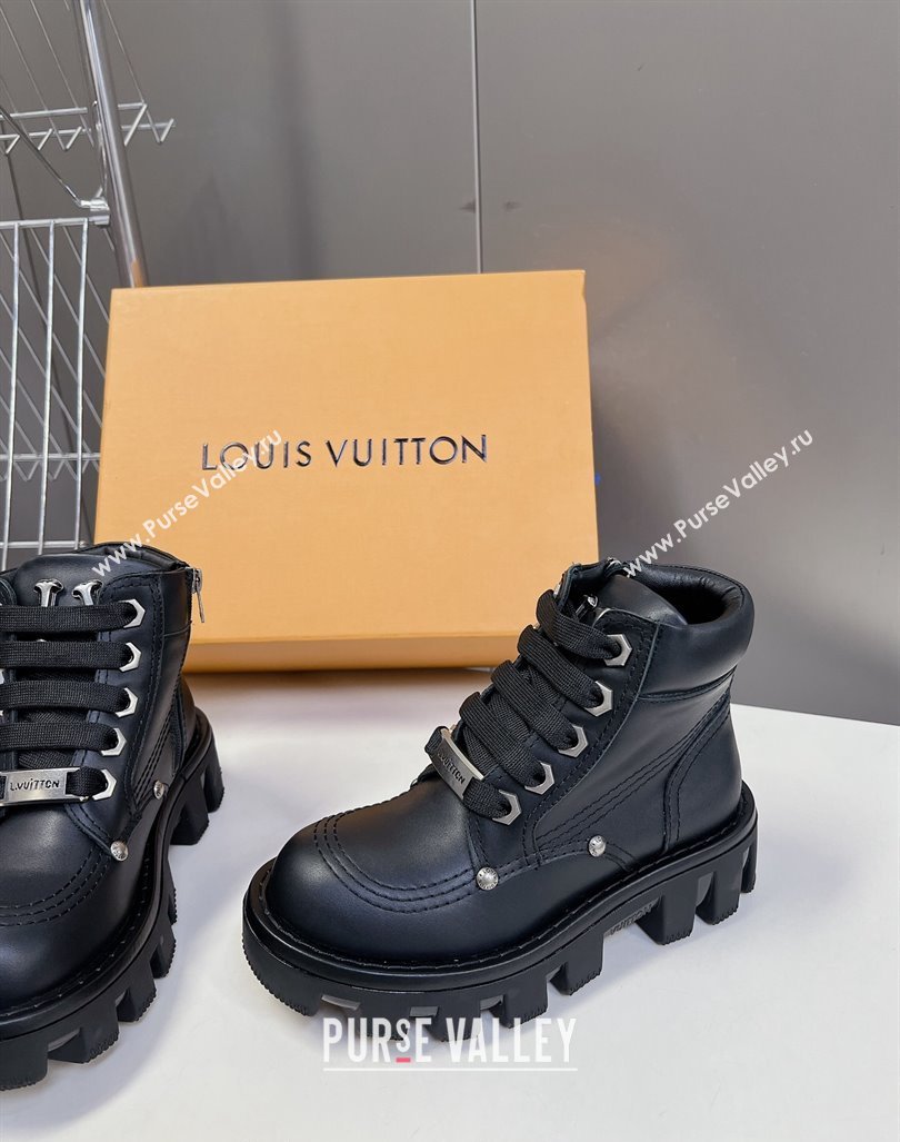 Louis Vuitton LV Checker Lace-up Ankle Boots 5cm in Calf Leather Black 2024 (MD-240905107)