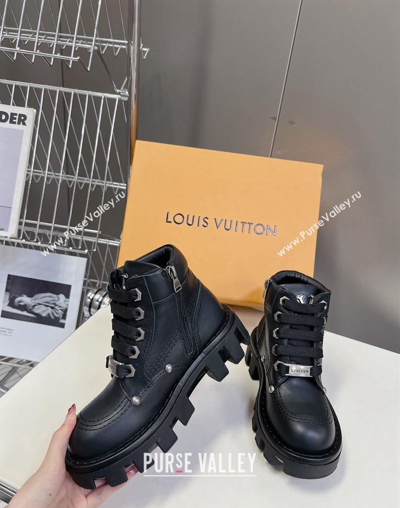 Louis Vuitton LV Checker Lace-up Ankle Boots 5cm in Calf Leather Black 2024 (MD-240905107)