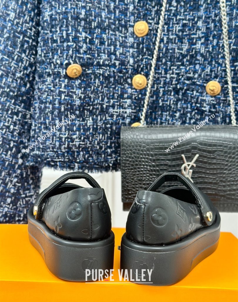 Louis Vuitton Platform Mary Janes Shoes 5cm in Monogram Leather Black 2024 LV090501 (KL-240905078)