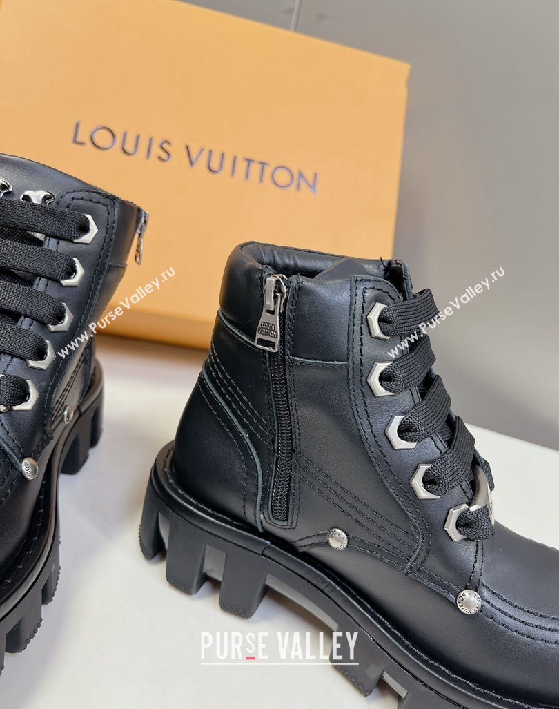 Louis Vuitton LV Checker Lace-up Ankle Boots 5cm in Calf Leather Black 2024 (MD-240905107)