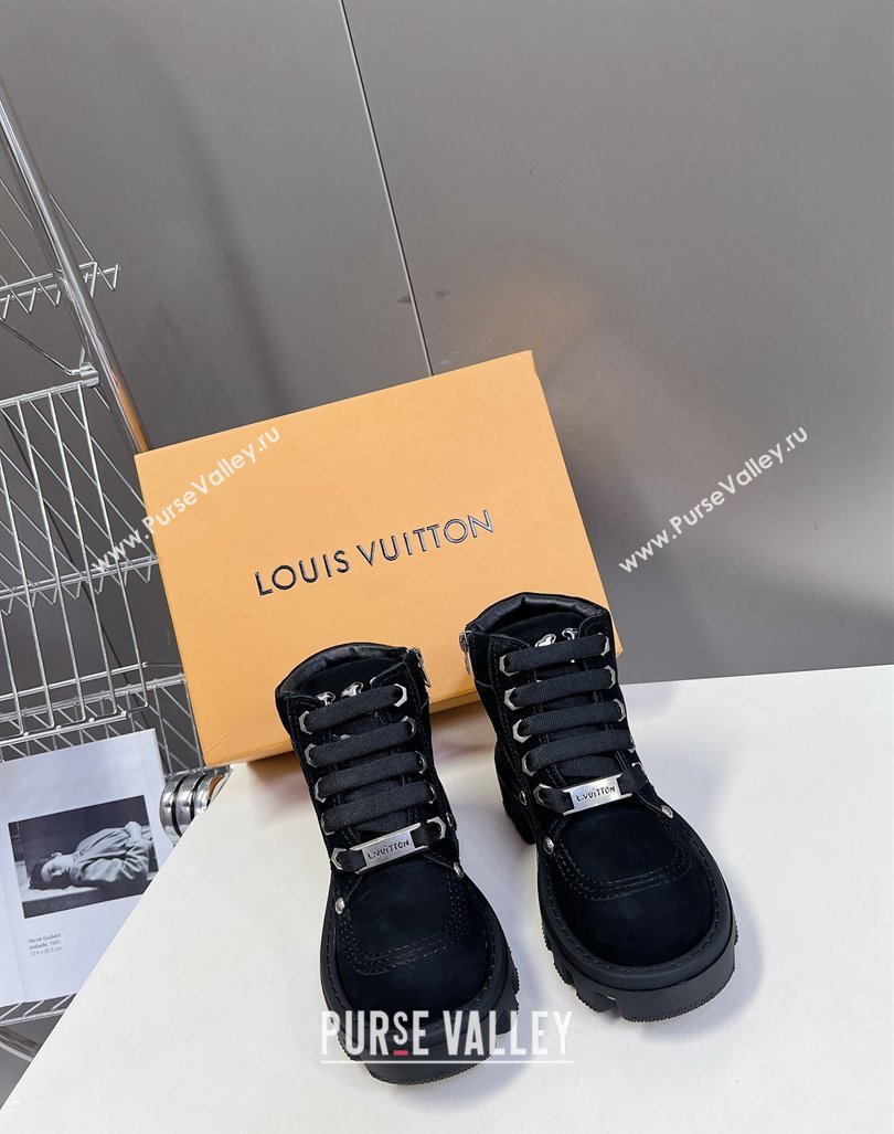 Louis Vuitton LV Checker Lace-up Ankle Boots 5cm in Suede Black 2024 (MD-240905108)