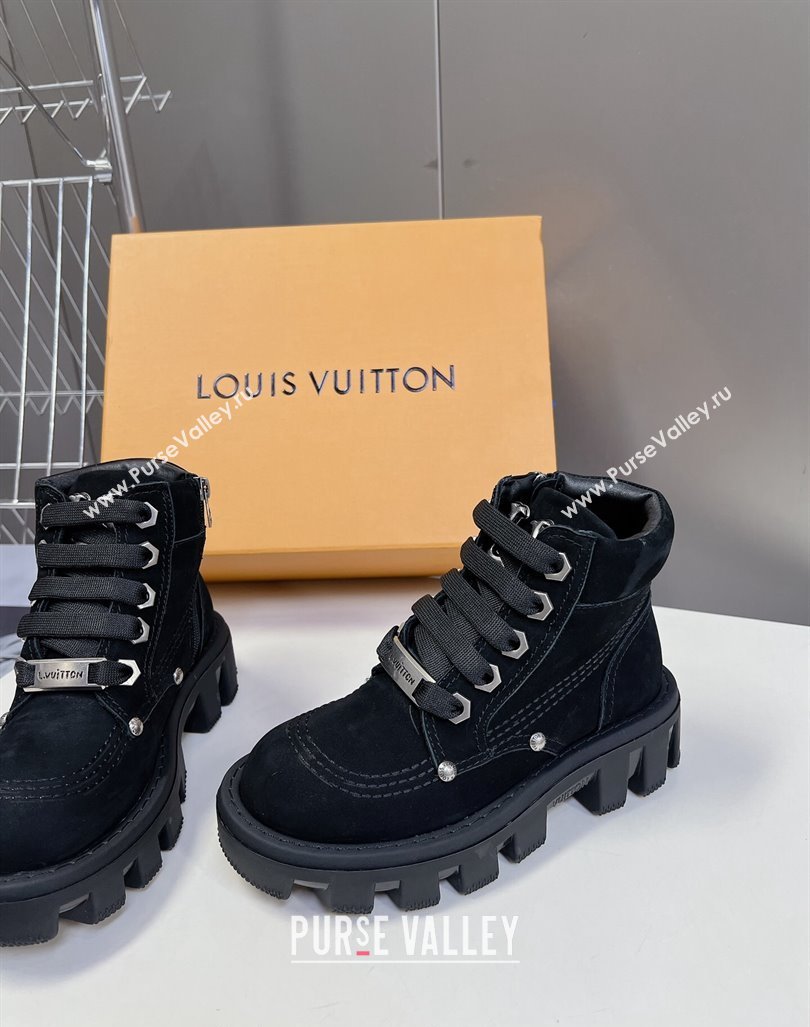 Louis Vuitton LV Checker Lace-up Ankle Boots 5cm in Suede Black 2024 (MD-240905108)