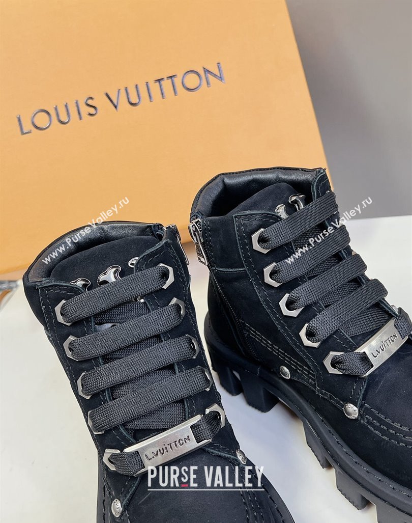 Louis Vuitton LV Checker Lace-up Ankle Boots 5cm in Suede Black 2024 (MD-240905108)