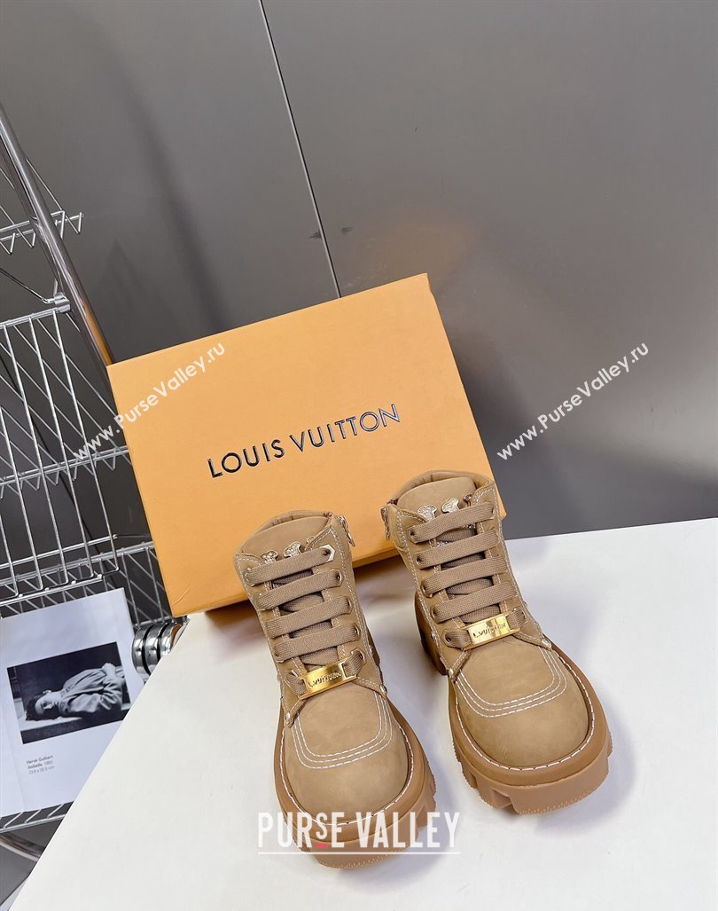 Louis Vuitton LV Checker Lace-up Ankle Boots 5cm in Suede Dark Beige 2024 (MD-240905109)