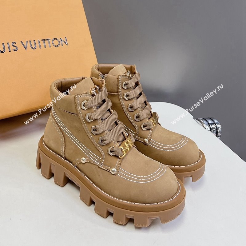 Louis Vuitton LV Checker Lace-up Ankle Boots 5cm in Suede Dark Beige 2024 (MD-240905109)