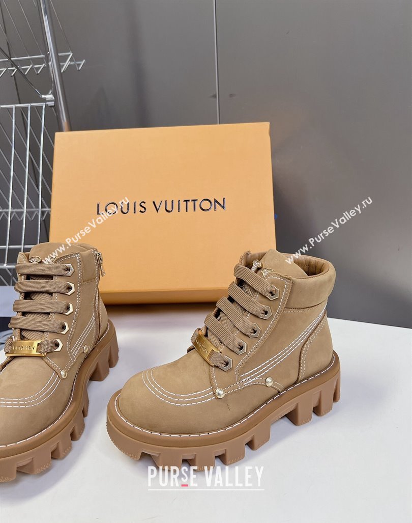 Louis Vuitton LV Checker Lace-up Ankle Boots 5cm in Suede Dark Beige 2024 (MD-240905109)