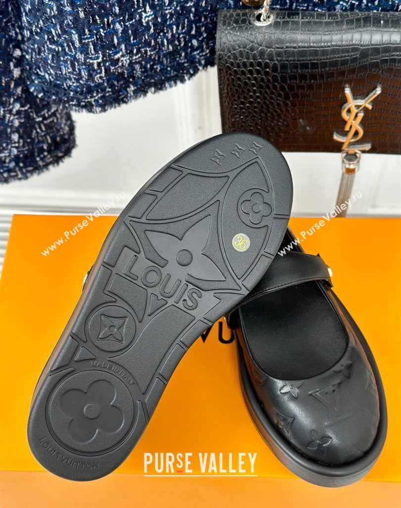 Louis Vuitton Platform Mary Janes Shoes 5cm in Monogram Leather Black 2024 LV090501 (KL-240905078)